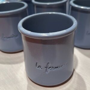 6 empty clay la fermiere yogurt pots. Blue Desired by crafters and bakers